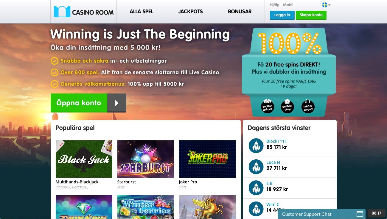 20 FreeSpins hos CasinoRoom vid registrering