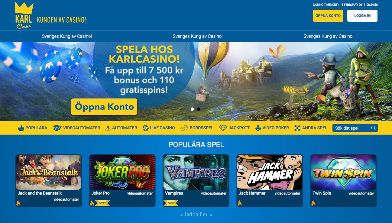 10 FreeSpins på KarlCasino vid registrering