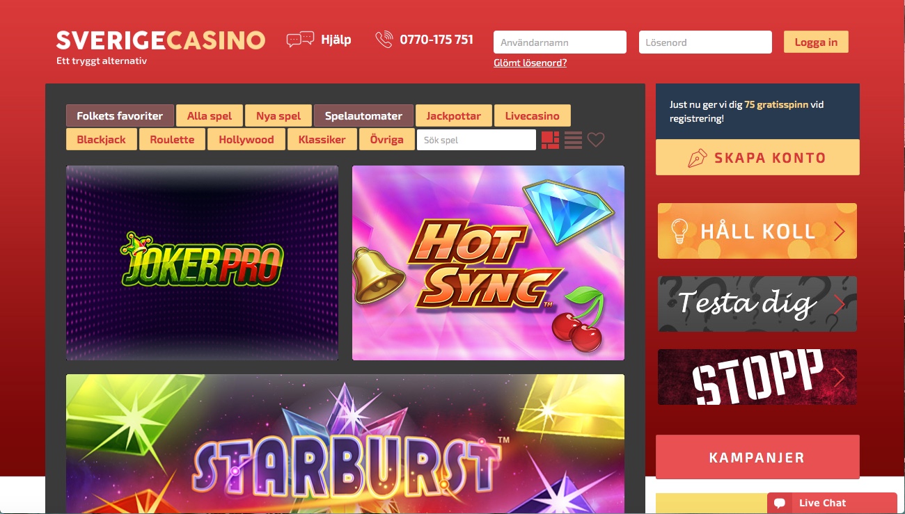 75 FreeSpins på SverigeCasino