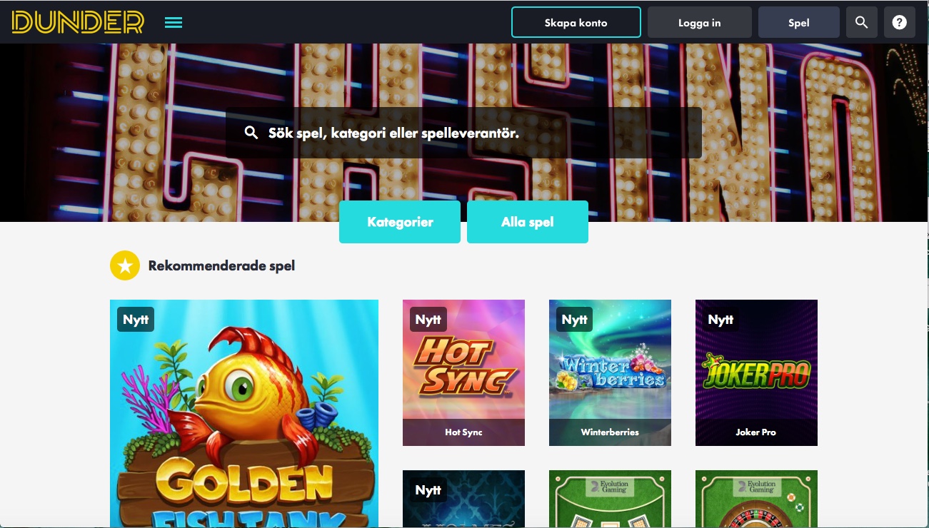 20 FreeSpins hos Dunder vid registrering