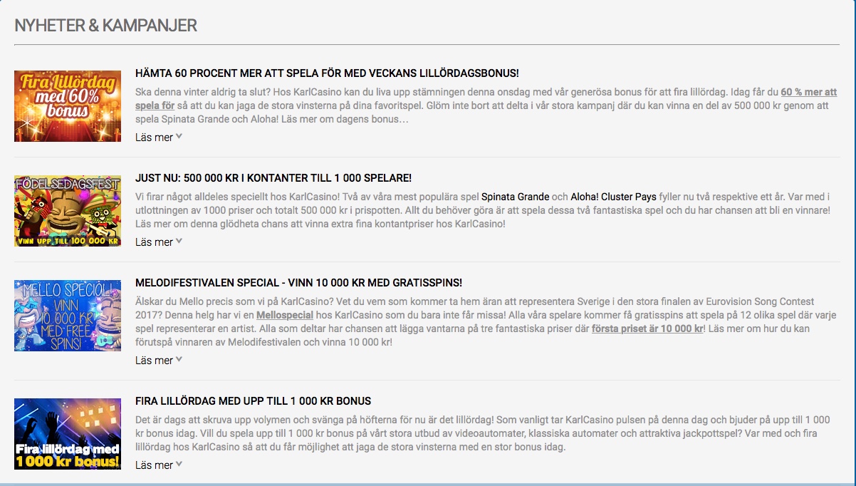 KarlCasino - Nyheter och bonusar